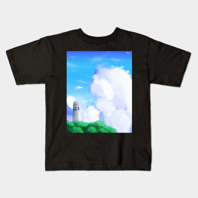 SF Coit Tower Scenery - Calming Anime Background Scene Kids T-Shirt by DotNeko